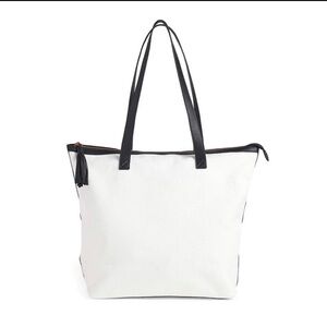 Walter Baker Carly Day Tripper Canvas Tote Bag Zipper Top Vegan Leather Trim